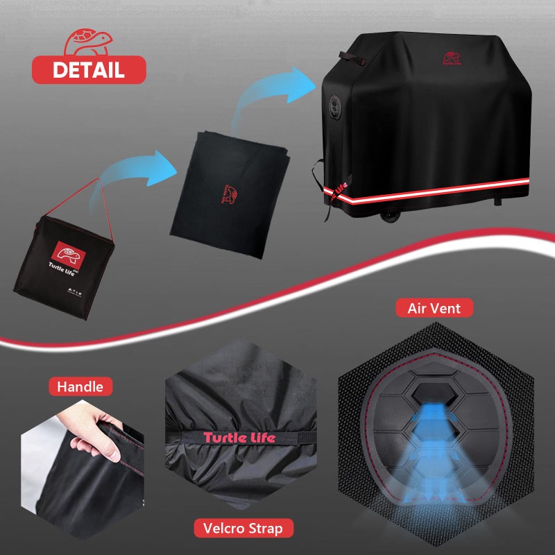 Turtle Life BBQ Grill Cover, 58 Inch Heavy Duty Waterproof 3-4 Burner Barbecue Gas Grill Covers for Weber Spirit Char-Broil Performance and Signature, Black - Image 4
